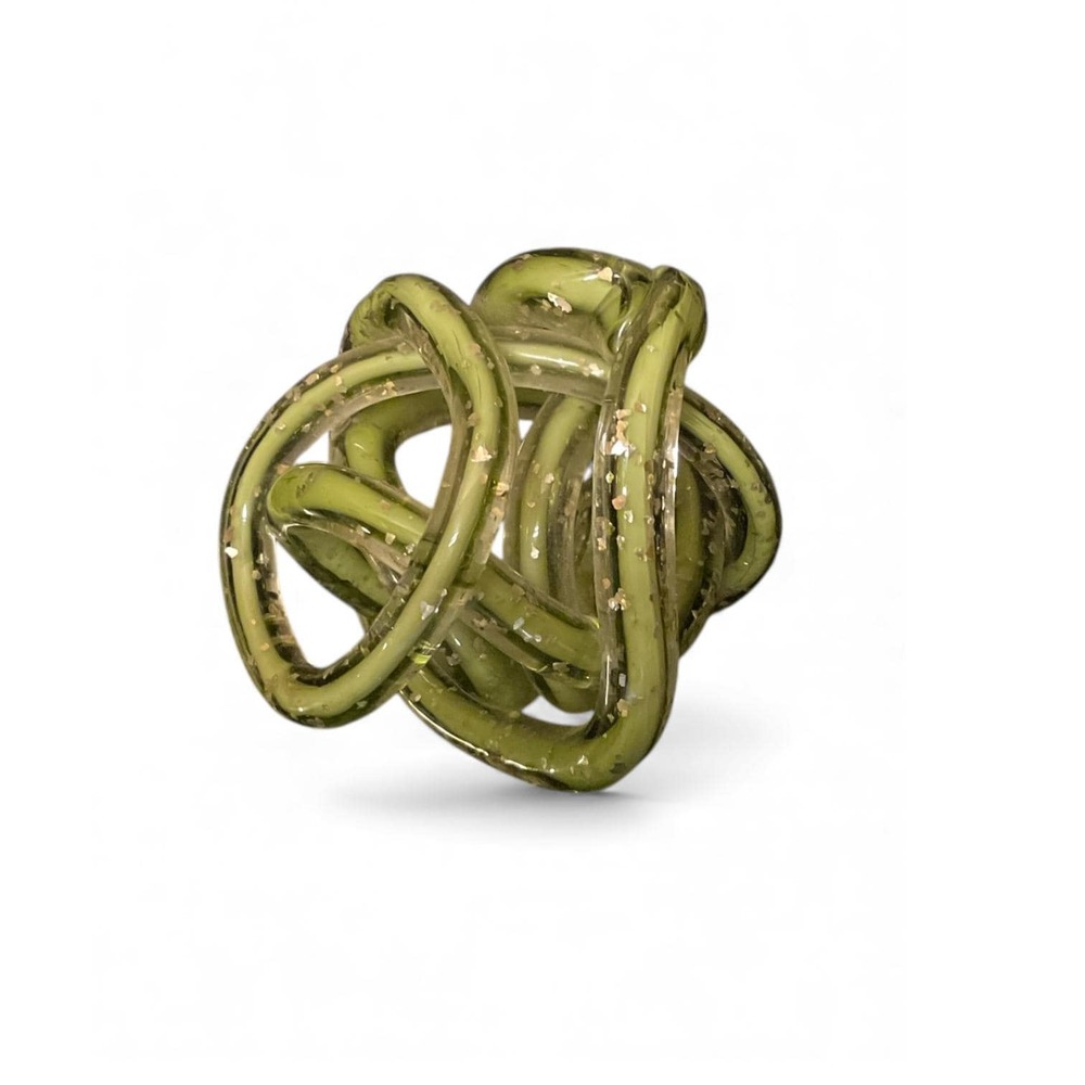 Green Glass Knot Decor – Modern Art Glass Orb Sculpture – Table Styling Accent - Picture 5 of 10